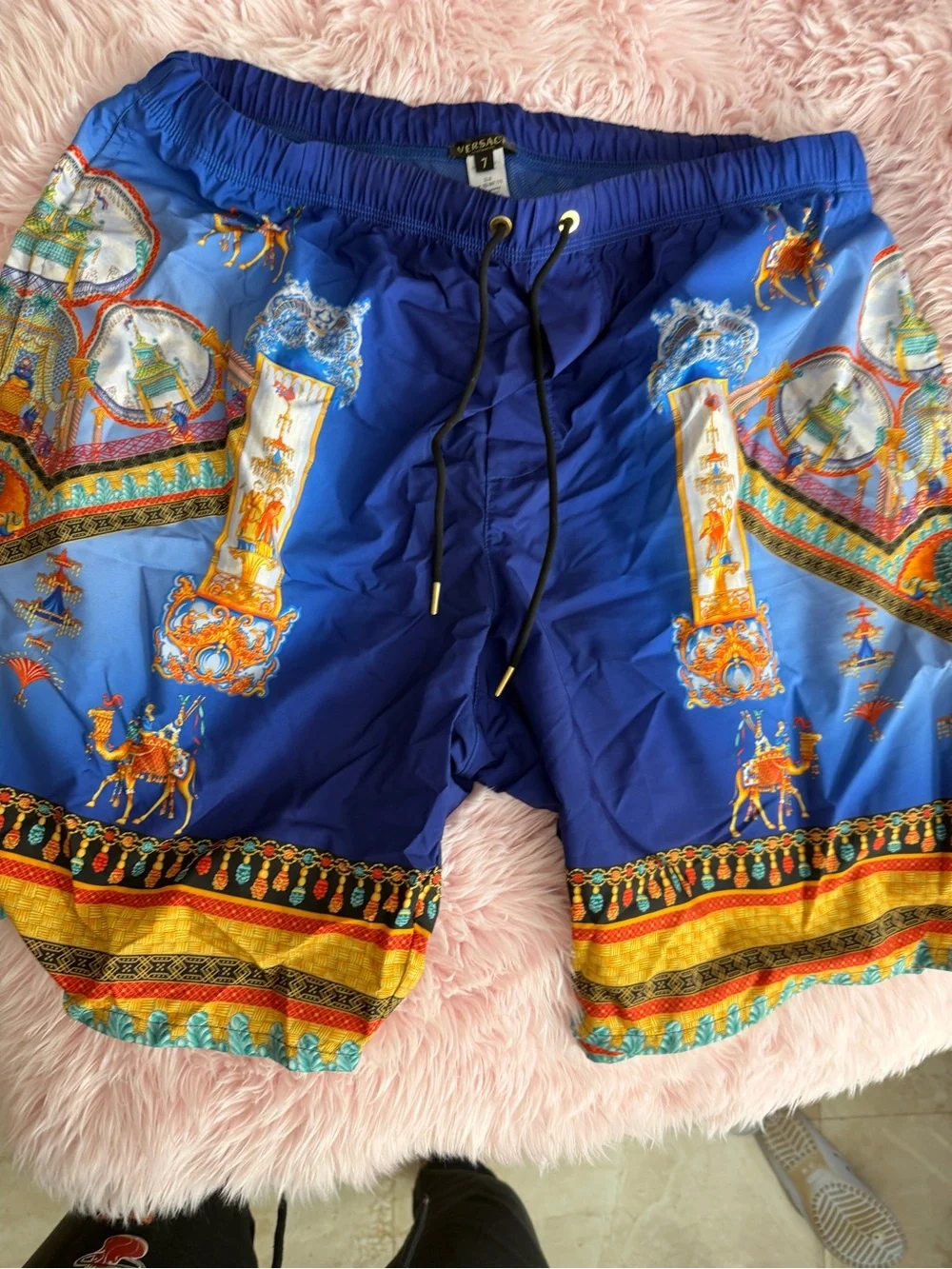 Versace Blue Drawstring Swim Shorts with Gold Accents - Picture 5 of 9